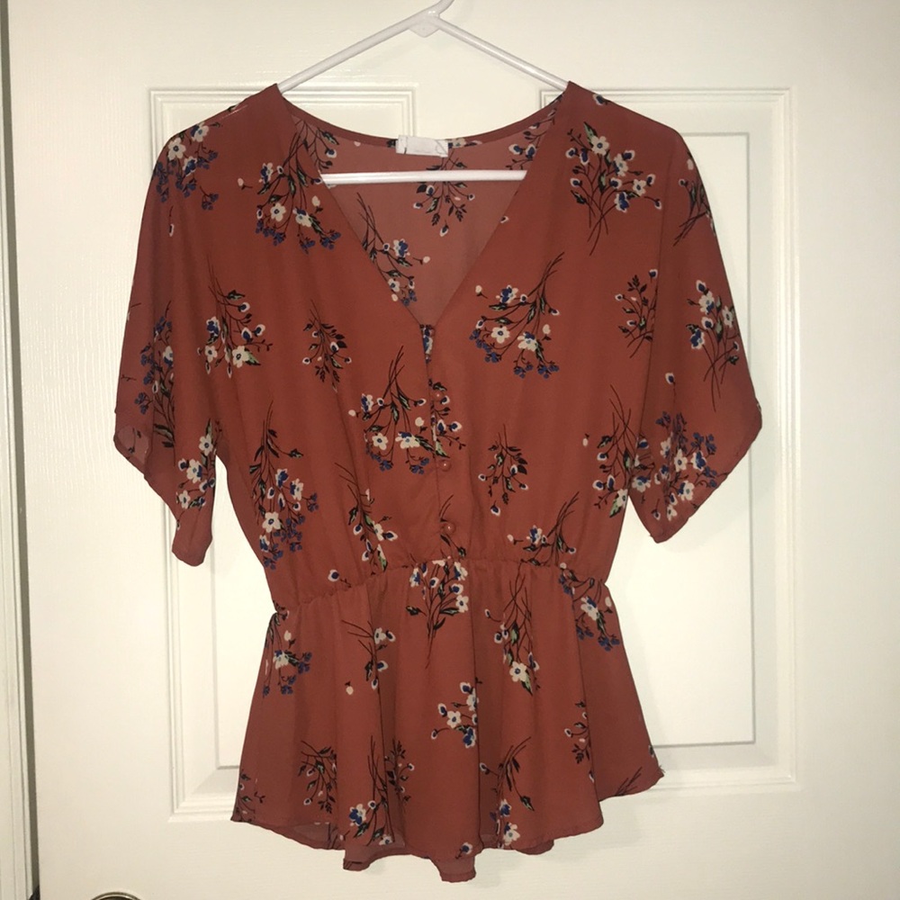 Red, orange floral top